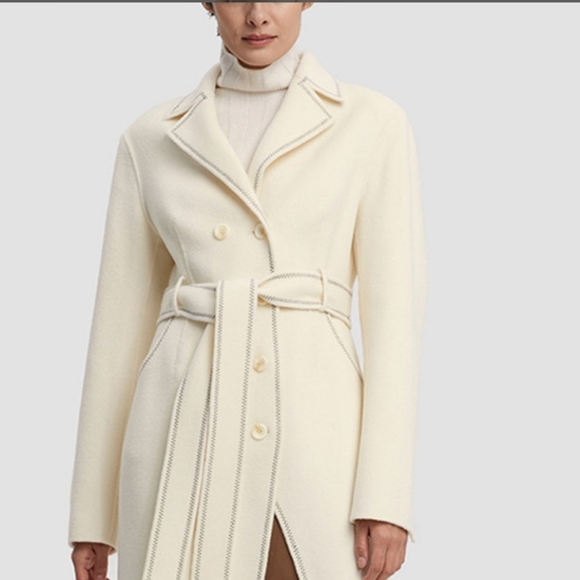 🆕 Lattelier Modern Double-Breasted Wool Cashmere Coat in Ivory - Picture 3 of 11